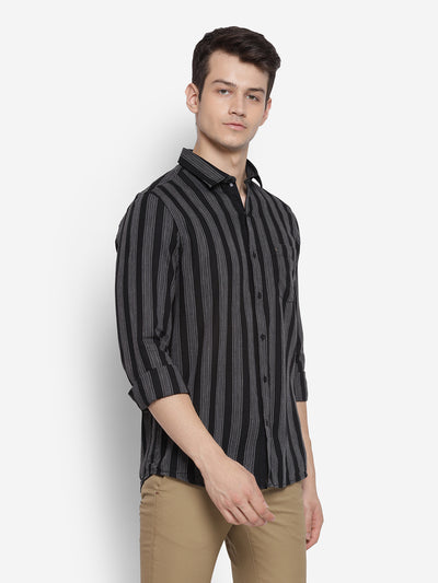Stiped Black & Grey Slim Fit Causal Shirt