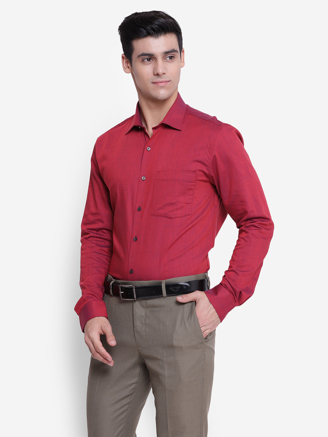 Solid Red Slim Fit Formal Shirt