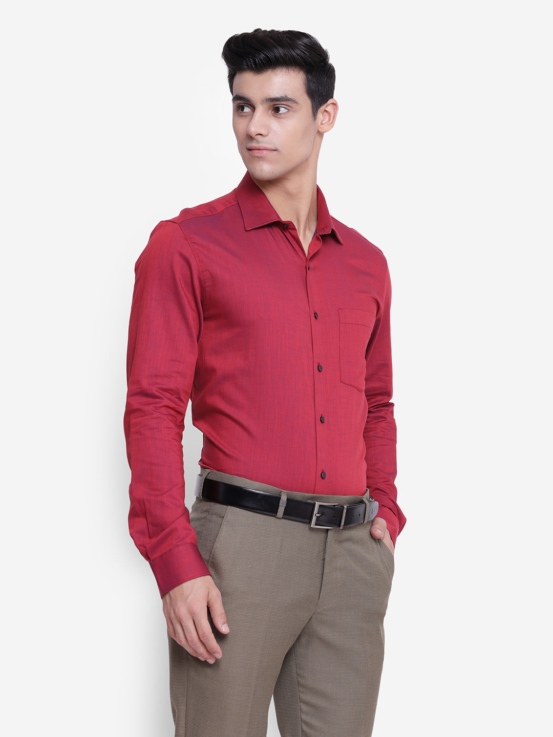 Solid Red Slim Fit Formal Shirt