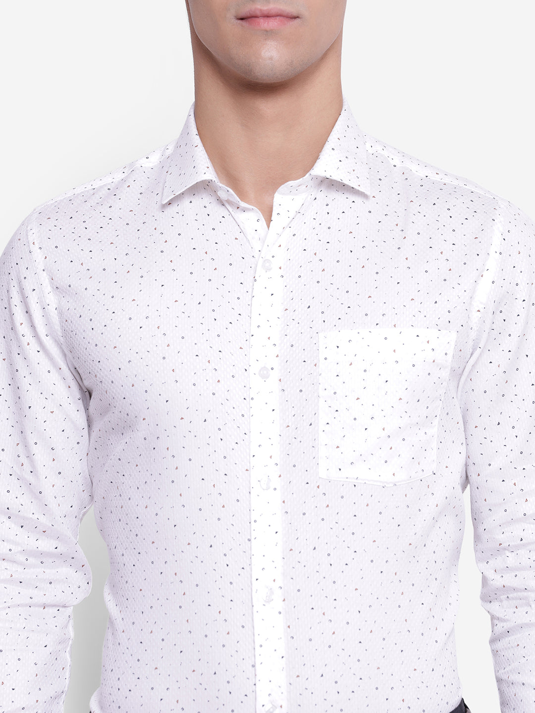Printed White Slim Fit Formal Shirt
