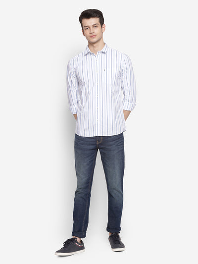Stiped White Slim Fit Casual Shirt