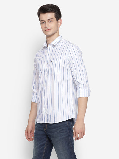 Stiped White Slim Fit Casual Shirt