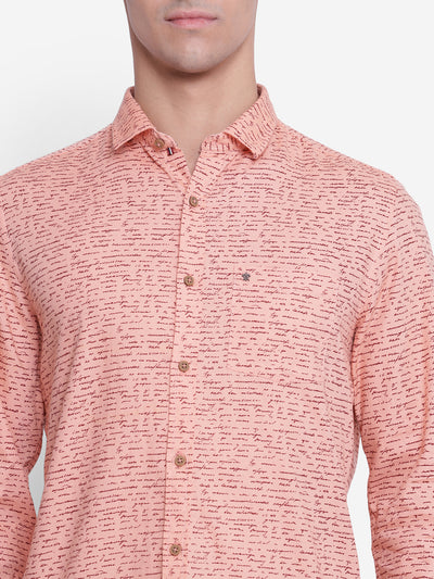 Turtle Men Printed Pink Slim Fit Casual Shirt