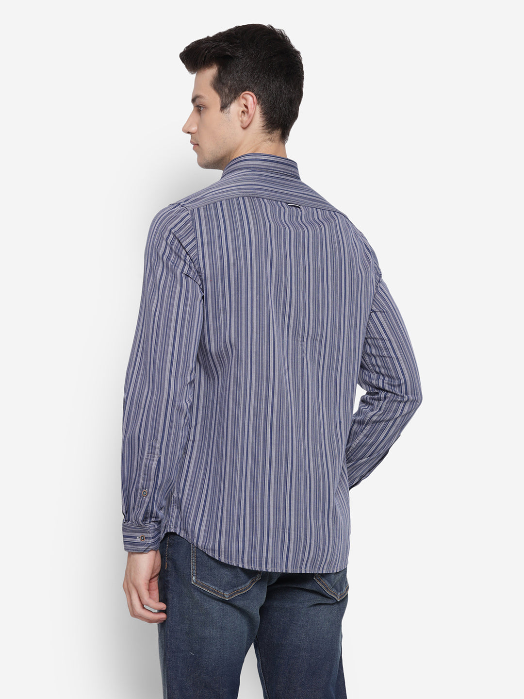 Striped Blue Slim Fit Causal Shirt