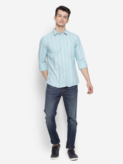 Stiped Blue Slim Fit Casual Shirt For Men