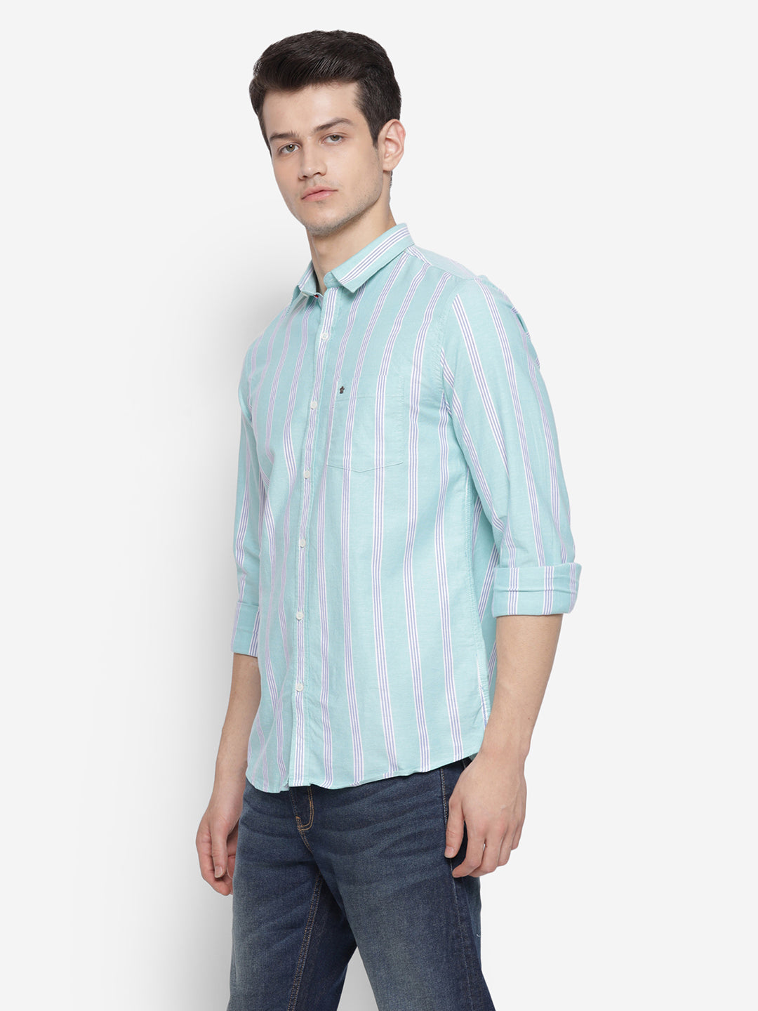 Stiped Blue Slim Fit Casual Shirt For Men