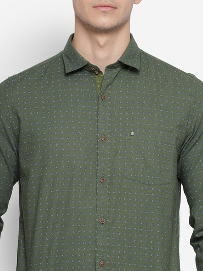 Printed Green Slim Fit Causal Shirt