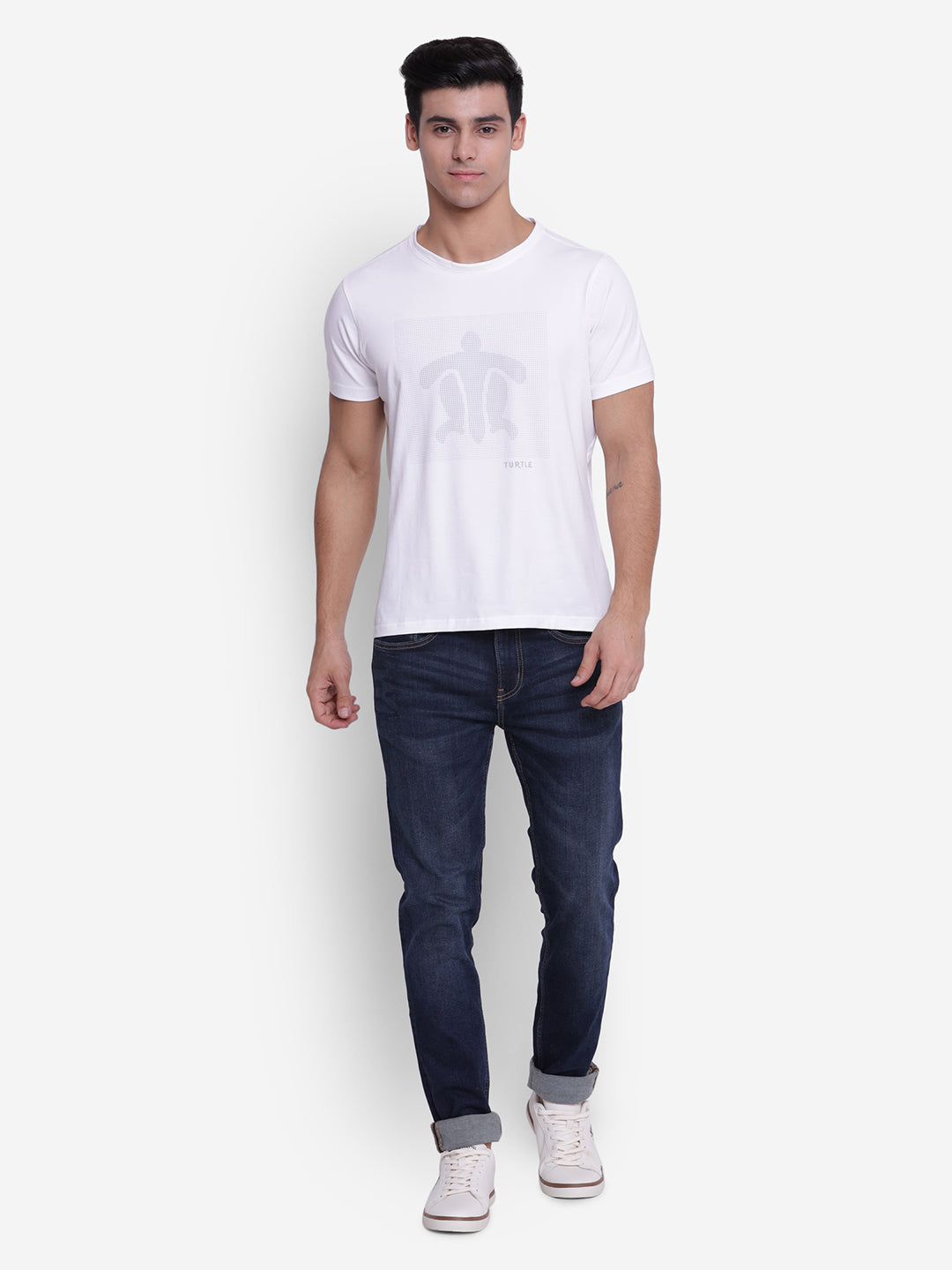 Printed White Crew Neck Men T-Shirt for Men