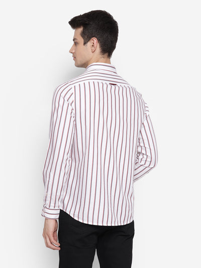 Striped White Slim Fit Causal Shirt