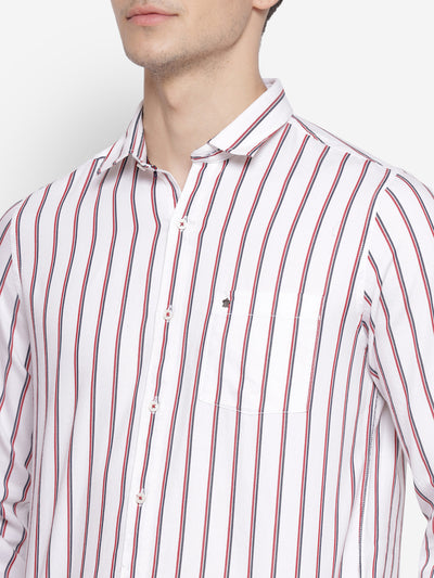 Striped White Slim Fit Causal Shirt