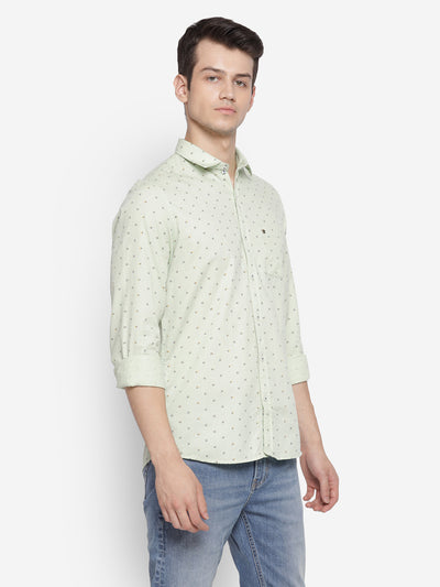Printed Green Slim Fit Causal Shirt
