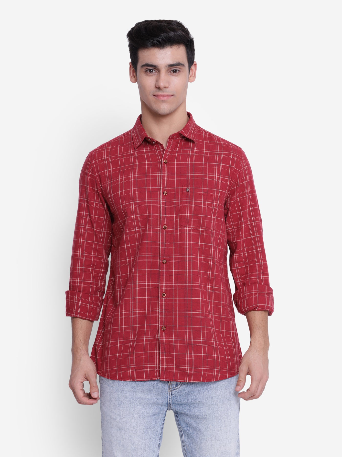Checked Red Slim Fit Casual Shirt For Men