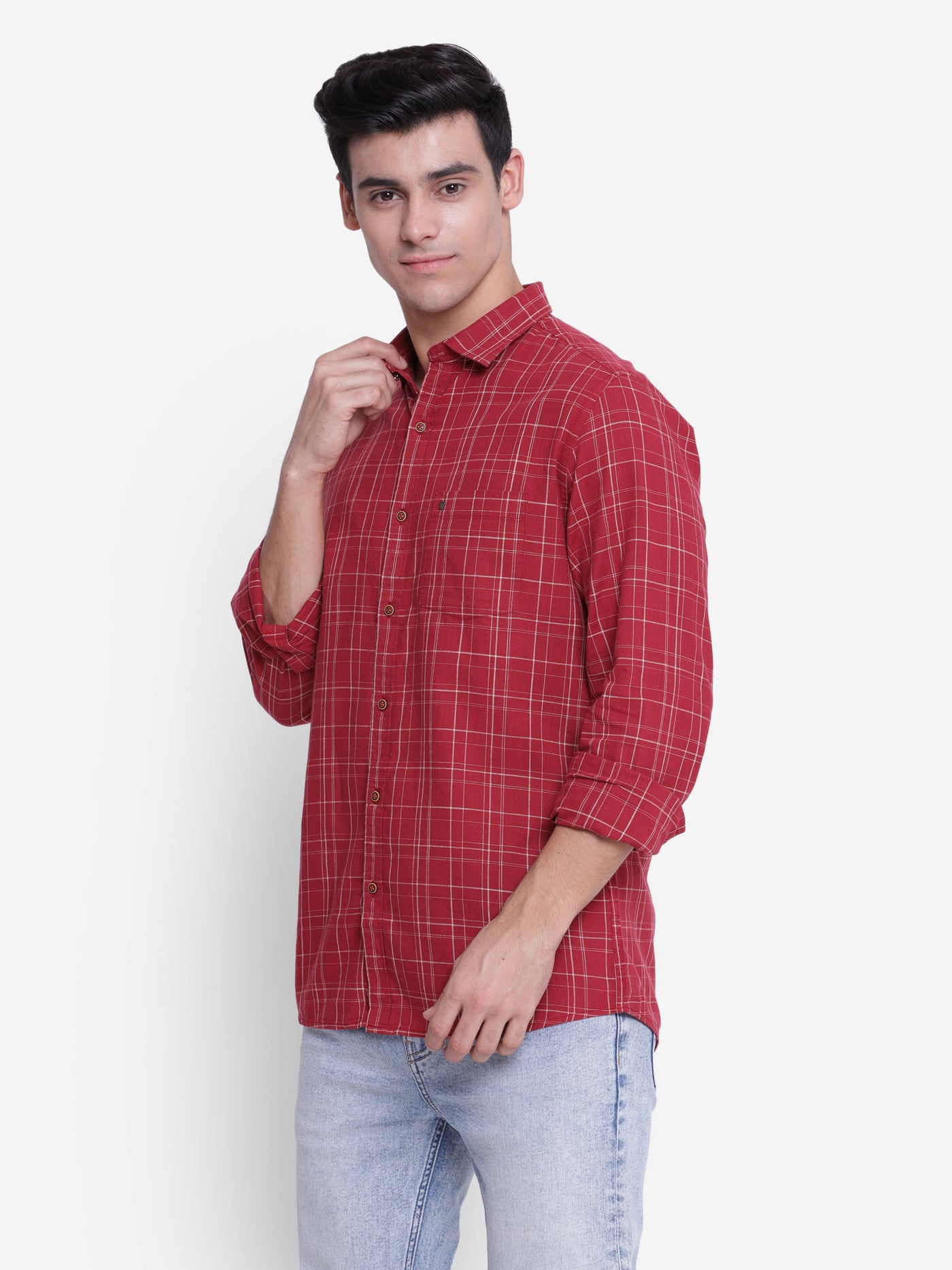 Checked Red Slim Fit Casual Shirt For Men