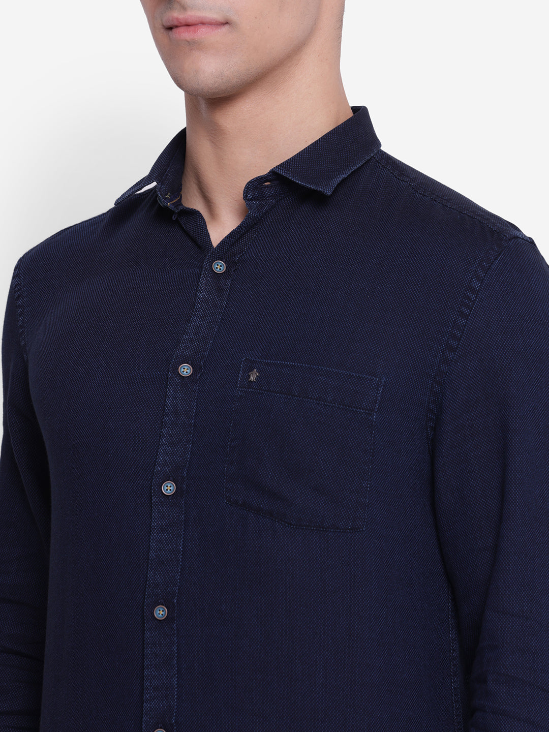 Solid Navy Blue Slim Fit Causal Shirt