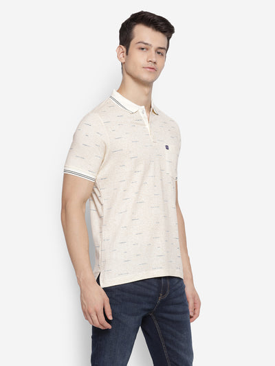 Printed Cream Polo Neck Men Half Sleeve T-Shirt for Men