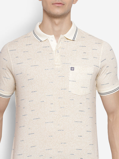 Printed Cream Polo Neck Men Half Sleeve T-Shirt for Men