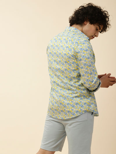 Cotton Yellow Printed Full Sleeve Casual Shirt