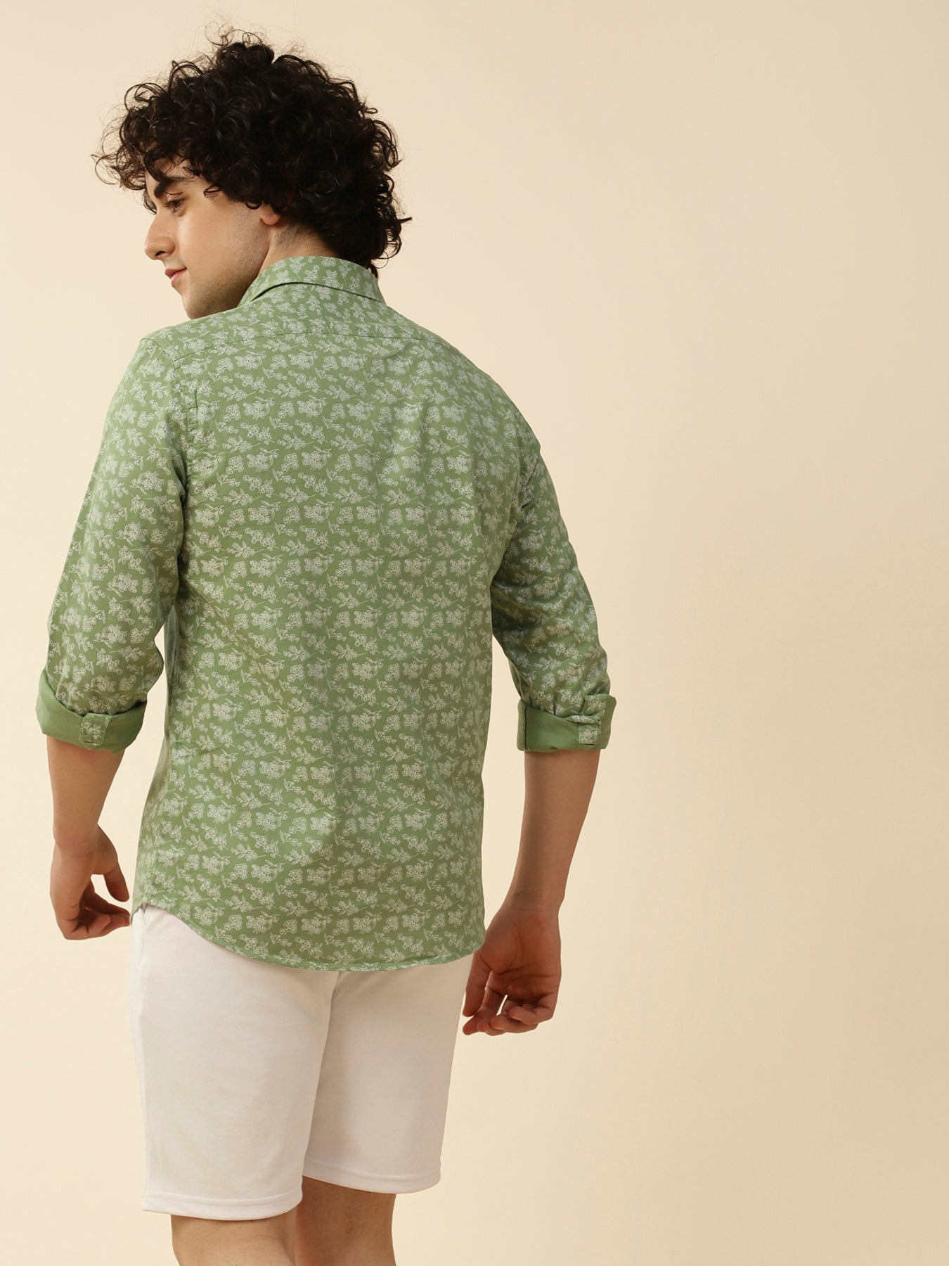 Cotton Green Floral Printed Full Sleeve Casual Shirt