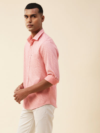 Cotton Pink Printed Full Sleeve Casual Shirt