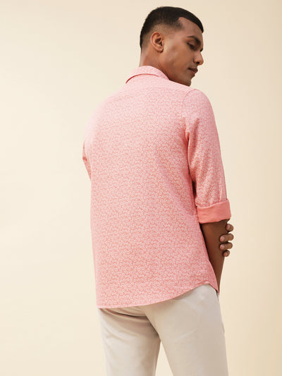 Cotton Pink Printed Full Sleeve Casual Shirt