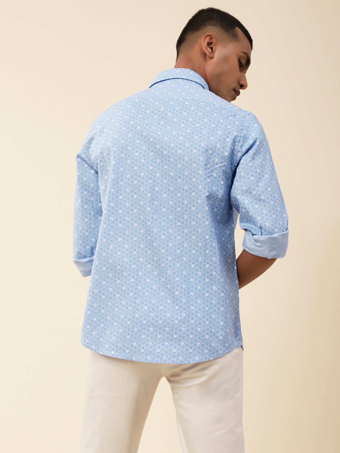Cotton Blue Printed Full Sleeve Casual Shirt