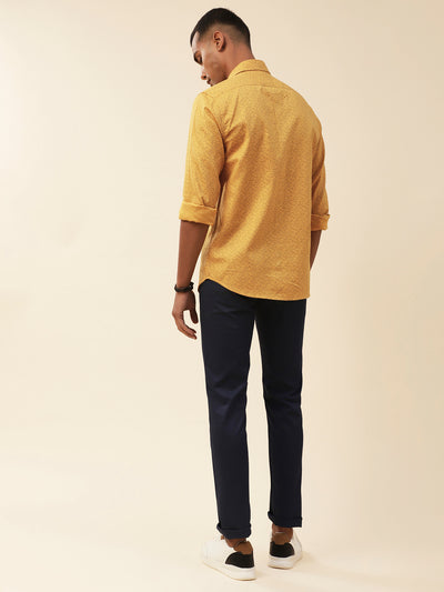 Cotton Yellow Printed Full Sleeve Casual Shirt