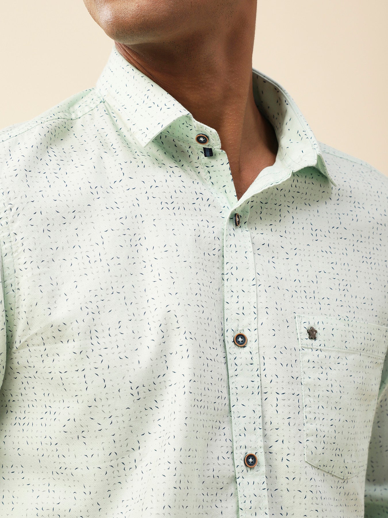 Cotton Mint Green Printed Full Sleeve Casual Shirt