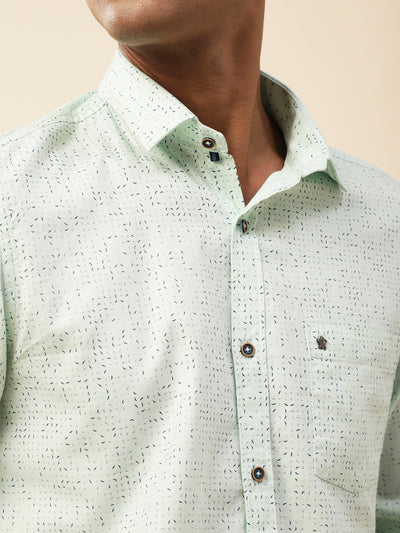 Cotton Mint Green Printed Full Sleeve Casual Shirt