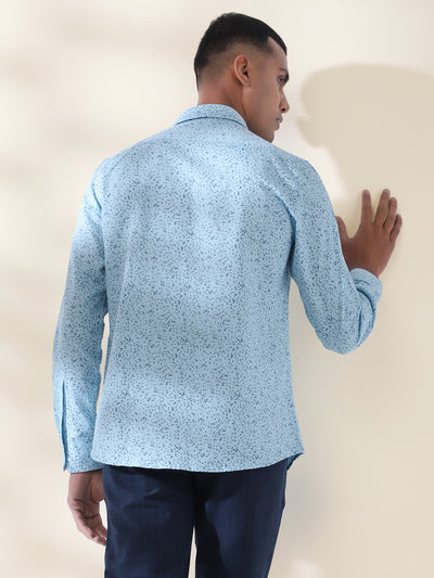 Cotton Linen Sky Blue Printed Full Sleeve Formal Shirt