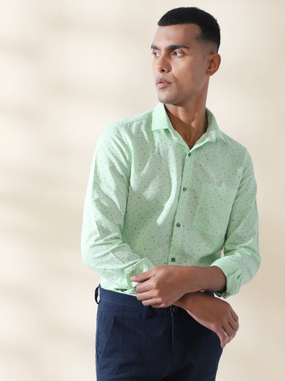Cotton Linen Green Printed Full Sleeve Formal Shirt