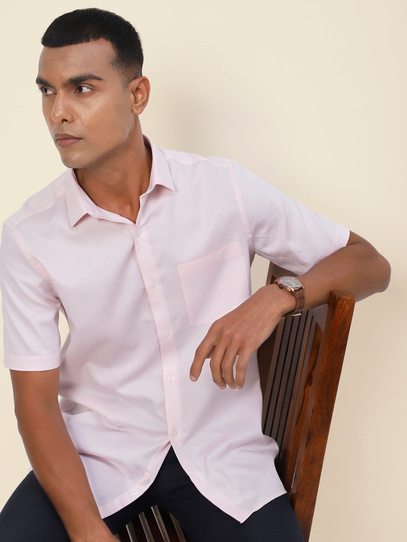 Cotton Pink Dobby Half Sleeve Formal Shirt