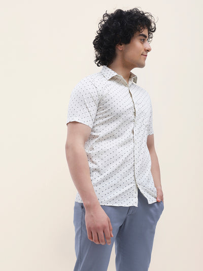 Cotton Cream Printed Half Sleeve Formal Shirt