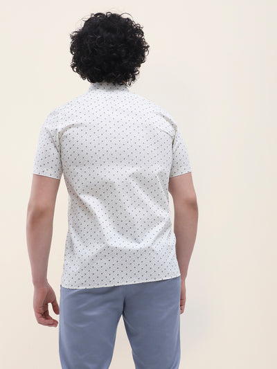 Cotton Cream Printed Half Sleeve Formal Shirt