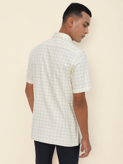 Cotton Lemon Checkered Half Sleeve Formal Shirt