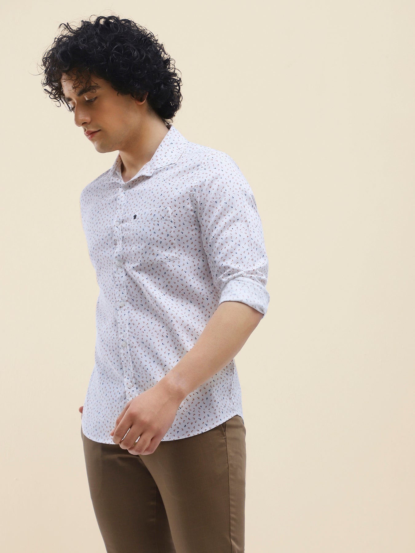 Cotton White Printed Full Sleeve Casual Shirt