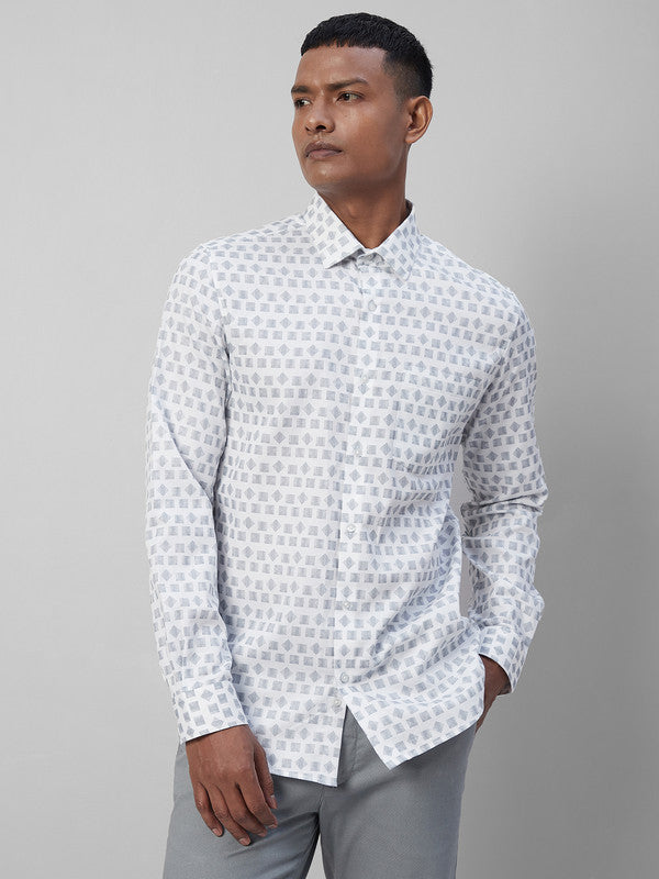 100% Cotton White Prints Slim Fit Full Sleeve Formal Shirt