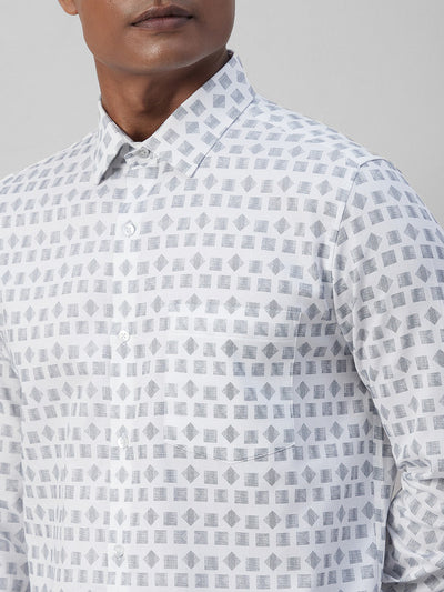 100% Cotton White Prints Slim Fit Full Sleeve Formal Shirt