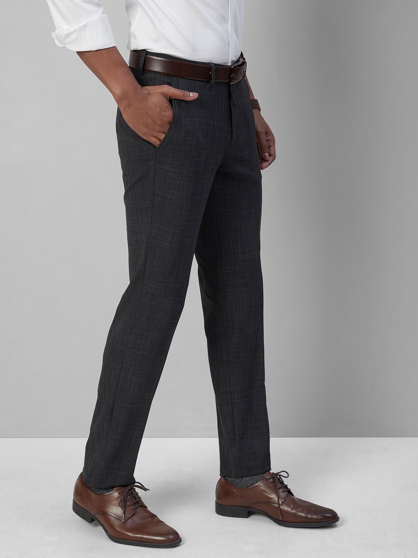 Father Sons Slim Formal Black Stretch Trousers With Silver Waist Adjus
