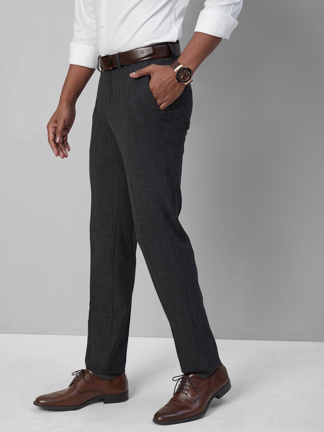 Buy Men Dark Grey 4-Way Stretch Trousers for Men Online |