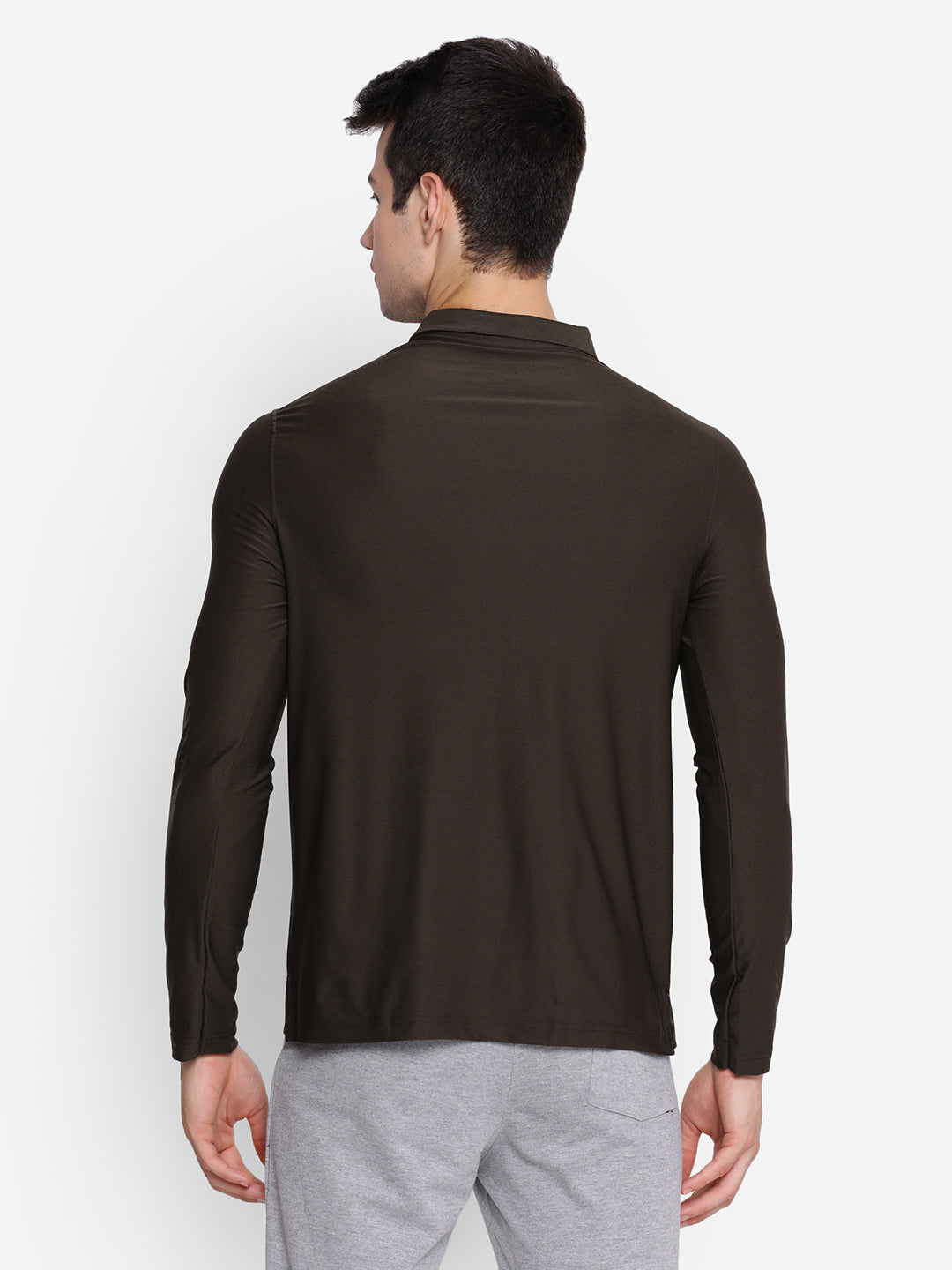 Olive Full Sleeve Polo T-Shirt for Men