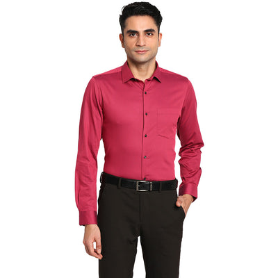 Cotton Red Slim Fit Self Design Formal Shirts