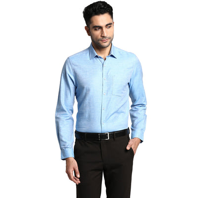 Cotton Linen Blue Slim Fit Solid Formal Shirts