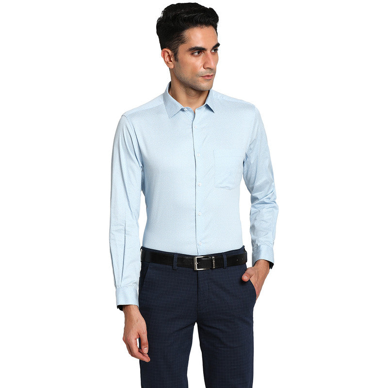 Cotton Sky Blue Regular Fit Printed Formal Shirt