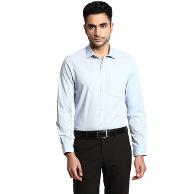 Cotton Sky Blue Slim Fit Solid Casual Shirt