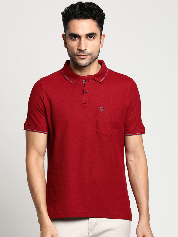 Essentials Maroon Solid Polo T-Shirt