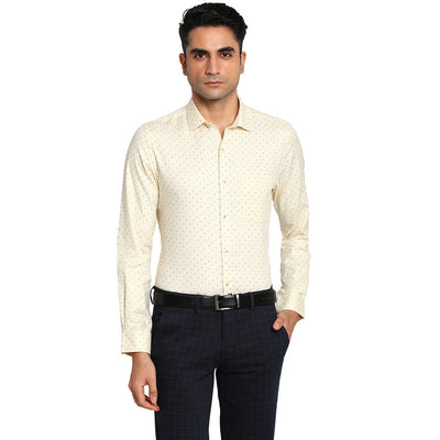 Cotton Off White Slim Fit Printed Formal Shirts