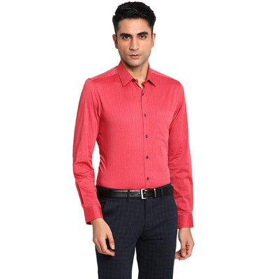 Cotton Red Slim Fit Printed Formal Shirt