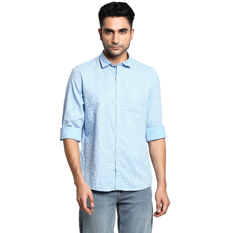 Turtle Men Cotton Sky Blue Slim Fit Printed Casual Shirts