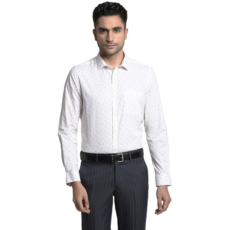 Cotton Linen White Slim Fit Printed Formal Shirts