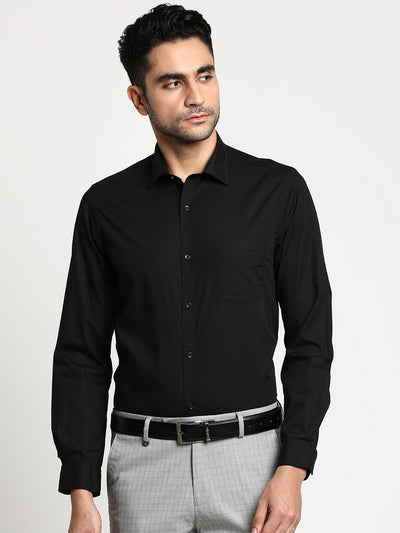 Cotton Black Slim Fit Solid Formal Shirt